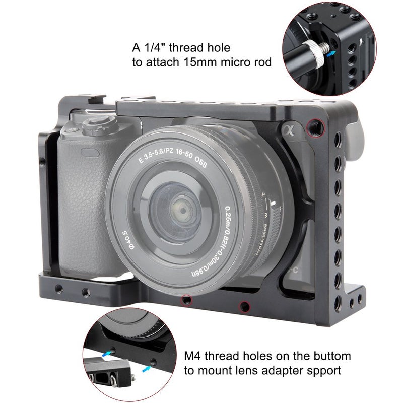 NICEYRIG Camera Cage for Sony A6300 A6400 A6100 A6000 with 1/4 Thread and Cold Shoe - 083 - Image 4
